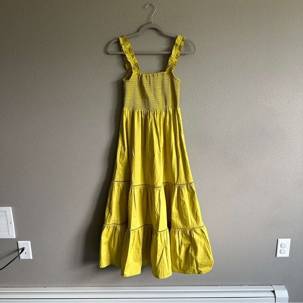O.P.T. Yellow Cotton Smocked Tiered Maxi Dress Small